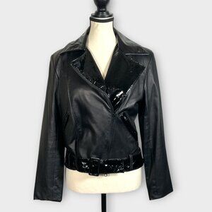*RARE* Leather Moto Jacket Coat by Montreal Designer Veronique D’Aragon MEDIUM